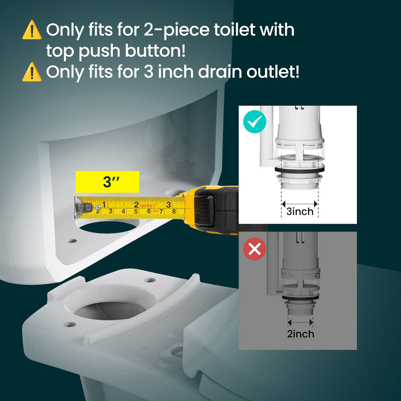 R&T 3-Inch Toilet Flush Valve Replacement Kit with Push Button, Tank to Bowl Gasket with SUS304 Bolts, Toilet Repair Kit Inside Tank for 2-piece Toilet A2475M 3-inch Drain