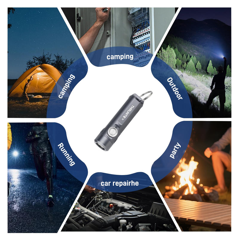 ThruNite Ti Keychain Flashlight, Bright 650 Lumens LED Portable Light, Compact USB-C Rechargeable Battery Mini Flash Light, Small EDC Pocket Torch Light for Camping, Everyday Carry, Grey (2PCS) Grey (2PCS)
