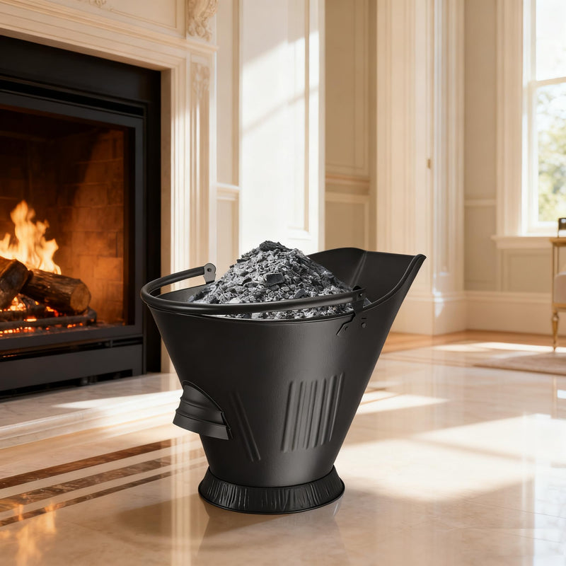 AMAGABELI GARDEN & HOME XXL 5-Gallon Ash Bucket for Fireplace Metal Coal Bucket Wood Stove Charcoal Bucket Hot Ashes Can Pail Fireside for Fire Pit Firewood Burning Indoor Outdoor Grill Hearth Tools Black 5-gallon Ash Bucket