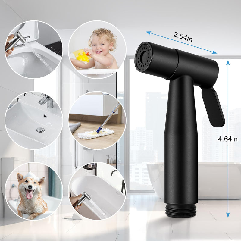 Handheld Toilet Bidet Sprayer, Water Pressure Adjustable Sprayer with Hose and 7/8 "T-Valve, Jet Spray and Soft Spray, for Toilet, Bidet, Shower etc., Stainless Steel, Black