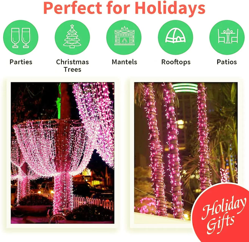 Super-Bright Extendable Pink Christmas Lights Decoration 100Lights 19.6ft UL Certified Mini Bulb String Lights Set for Outdoor Christmas Tree Garden Holiday Party Patio Wedding Garland Decor 100 Count