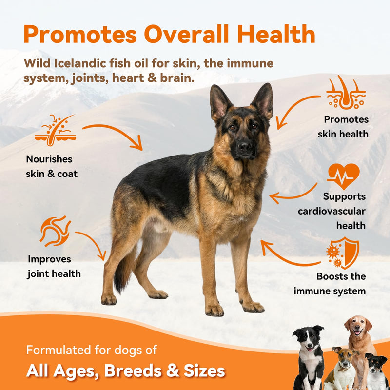 PUAINTA Omega 3 Fish Oil for Dogs & Cats, 80% EPA DHA, Skin & Coat, Itch & Shedding Support, Joint & Immune Health, Wild Icelandic Fish & Krill Oil Softgels (90 Count) 90 Count