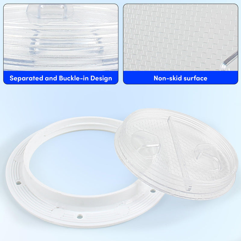 Boat Hatch Deck Plate - Marine Access Hatch Round with Detachable Cover for RV Marine Boat Kayaks Yacht - Boat Hatch Cover Circular Non Slip Inspection Hatch with Screws(White Transparent(4",6",7.2" ) 4inch White
