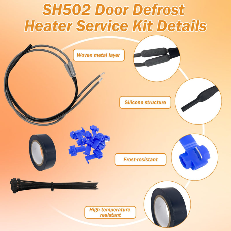SH502 Drain Heater Fit for Samsung & Most Supco Refrigerator Evaporator Defrost De-Ice, Refrigerator Secondary Heater Kit - 7/16'' Heater Tip 32'' Long 120V 15W (2Pcs) 2P