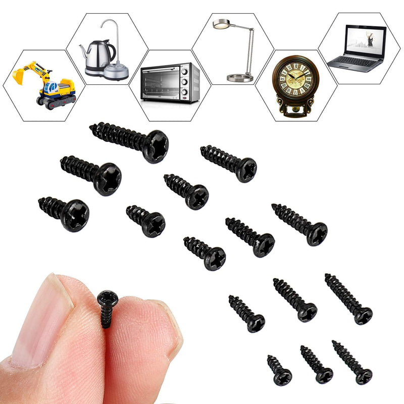 750pcs Black Tiny Screws for Electronics, M1, M1.2, M1.4, M1.5, M1.7 Very Small Phillips Pan Head Self Tapping Screws, Micro Wood Screws, Mini Electronic Screws Assortment Kit-Carbon Steel Black:M1-M1.7 Tiny Screws