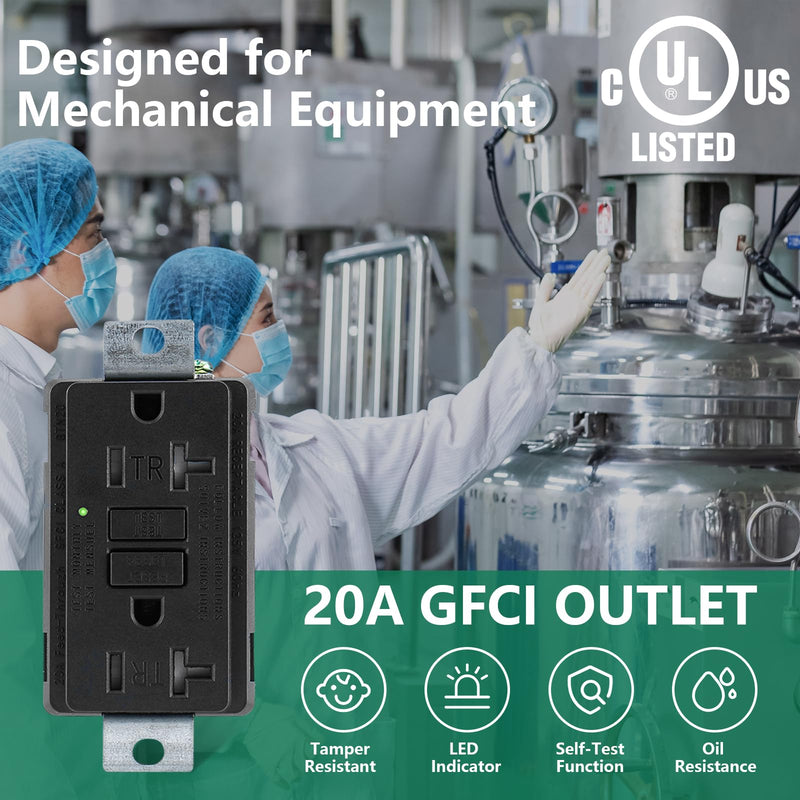 Generator GFCI Outlet,AC125V 20Amp 60Hz,Meet UL2018,Self-Test Industrial Grade for Industrial Generators and Other Machines,Black (1Pack) 1Pack
