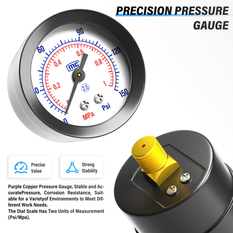 TAILONZ PNEUMATIC 5-in-1 1/4 Inch NPT AR2000 Mini Pressure Regulator Kit for Compressed Air Systems, Adjust 0 to 145 Psi Regulation