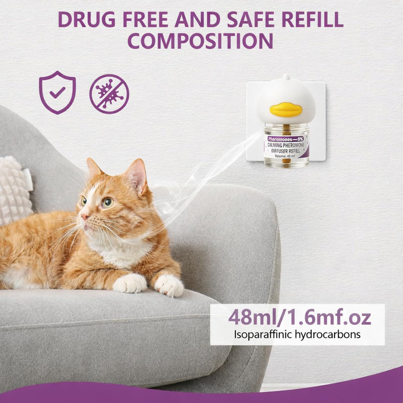 Cat Pheromones Calming Diffuser, Cat Calming Plug In Pheromone Diffuser Starter Kit with 2 Diffusers + 4 Refills - Relieve Anxiety, 120 Days Starter Kit Long-Lasting Stress Relief for Cats (Purple) Purple