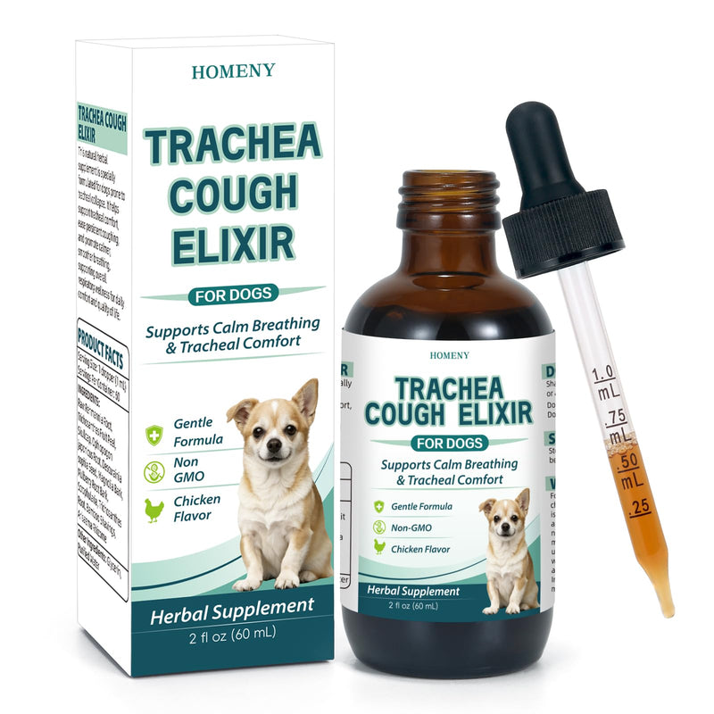 Collapsed Trachea Treatment for Dogs, Trachea Support Drops, Respiratory Support Supplement, Helps Maintain Calm Breathing & Airway Comfort, Relieve Nighttime Dry Wet Cough - 60mL (Chicken Flavor)