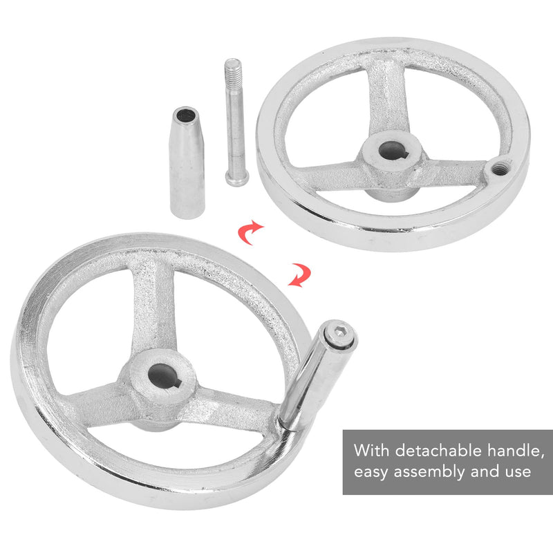125mm Diameter 12mm ID Rotary Handwheel, Cast Iron Chrome Plated Round Hand Wheel Detachable Hand Crank Revolving Handwheel With Handle for Lathe, Milling Machine