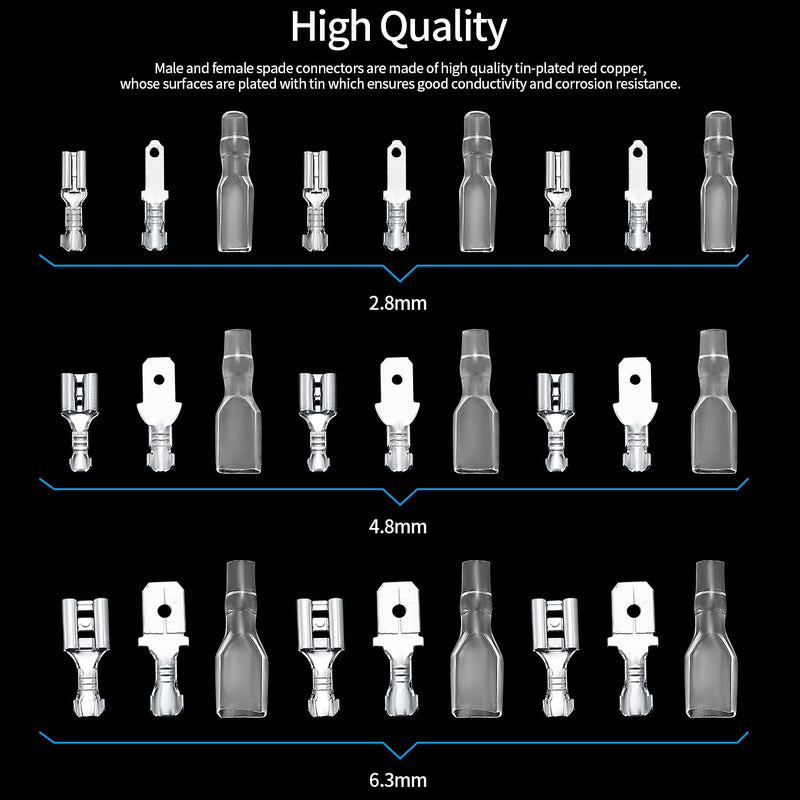 360 Pcs 2.8/4.8/6.3mm Male and Female Wire Spade Connectors, Quick Splice Electrical Wire Crimp Terminal Block Connectors with Insulating Sleeve Kit for Car Audio Speaker Electrical Wiring