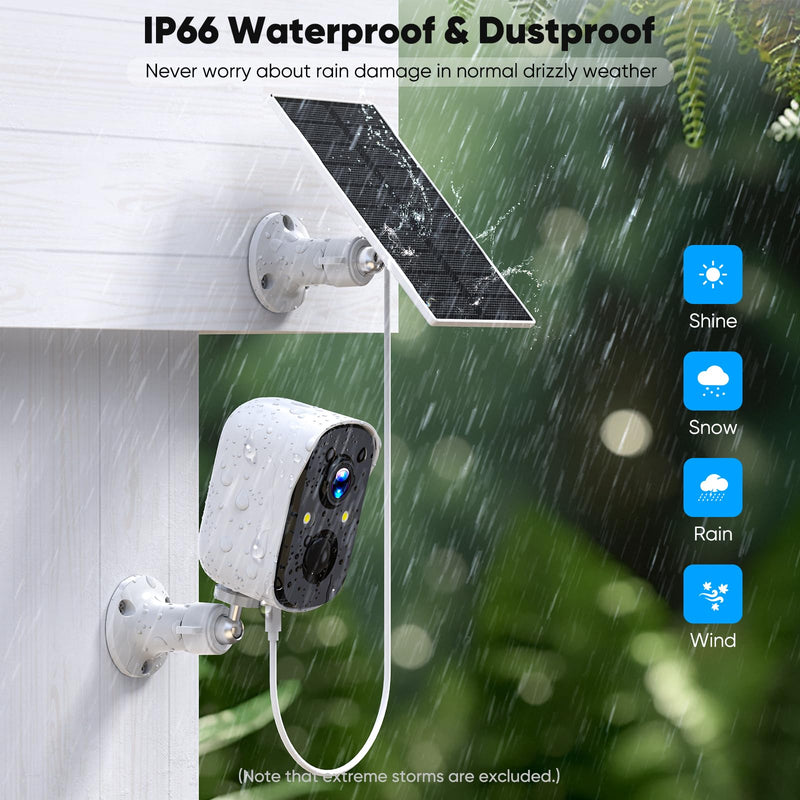 Security Cameras Wireless Outdoor, 2K Battery Powered Color Night Vision Camera, PIR Motion Detection, IP66 Waterproof, Cloud Storage/Mic-SD, Instant Alert, 2.4GHz WiFi, Solar Camera for Home White pack of 1