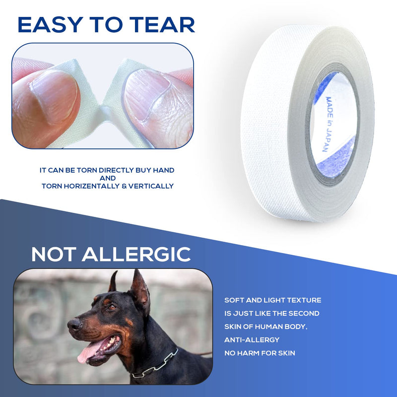 Ear Tape for Dogs 5 Pack with Dog Ear Cleaner Cotton Swabs, Self Adhesive Cotton Tape for Dog Ear Protection and Support, Ear Care Set for Dogs (Tape Width_0.5 inch(12mm))