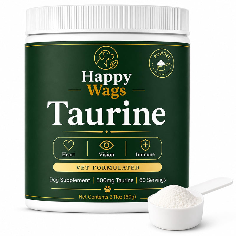 Happy Wags Taurine for Dogs - 500mg Taurine Powder Supplement for Heart, Vision, Immune & Healthy Aging Support, Tasteless Daily Dog Supplement, 100 Grams