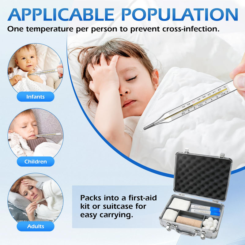 Ciieeo 5Pcs Glass Temperatures Measurement Adult, Temperature Gauge Accurate Temperatures Measurement Testing Tools with Case, Dual Scale Measurement Stick for Oral Underarm Families General Use