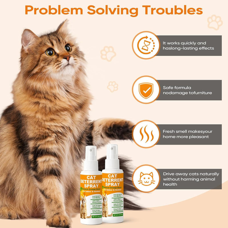 Cat Deterrent Spray 2 Pack, Natural Non-Toxic Plant Based Anti-Scratch & Anti-Marking Spray for Cats & Kittens, Orange Scent Pet Training Aid, Safe for Pets, Indoor Outdoor Furniture, Protector 7.0 Oz