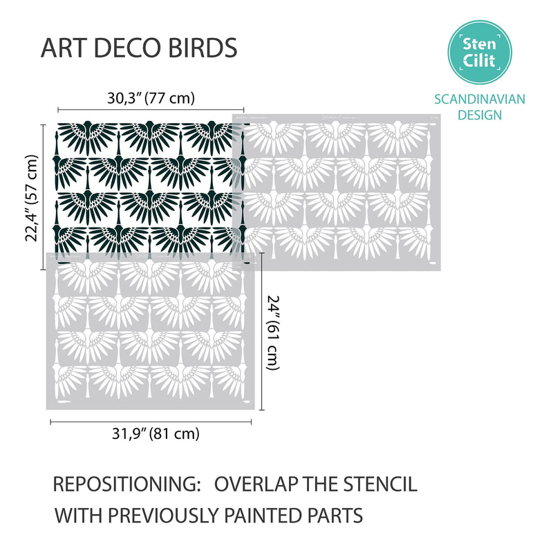 STENCILIT® Art Deco Cranes Wall Stencil - XL Stencil 24x32 in, Boho Wall Stencils for Painting Large Pattern, Modern Large Wall Stencils