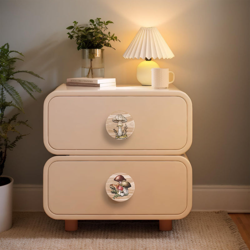 JamJam Set of 8 1.8" Wooden Wild Mushroom Farmhouse Cabinet Knobs Vintage Kitchen Dresser Handles Unique Drawer Knobs and Pulls