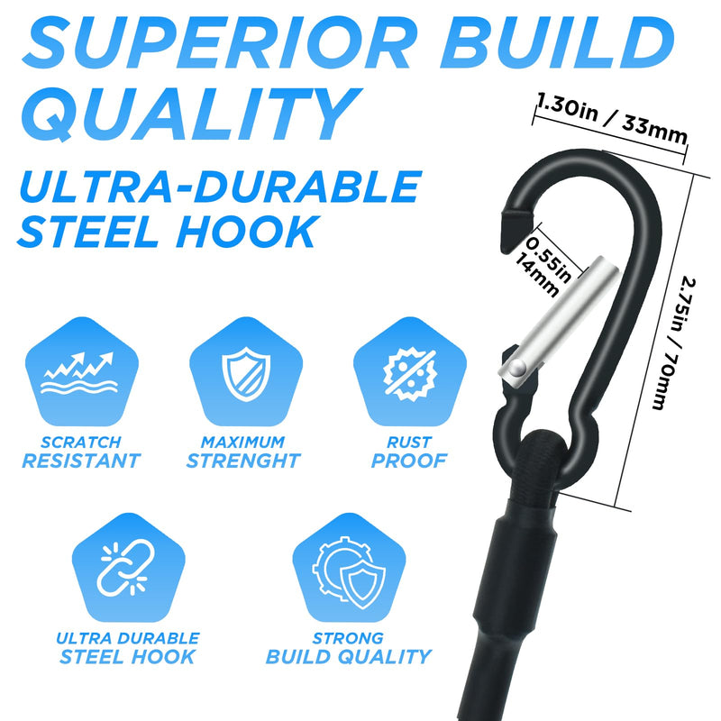 SDTC Tech 24 Inch Bungee Cord with Carabiner Hook | 4 Pack Superior Latex Heavy Duty Straps Strong Elastic Rope Locks onto Anchor Points of Luggage Rack/Cargo/Camping/RV/Hand Carts etc. 24inch 4pack