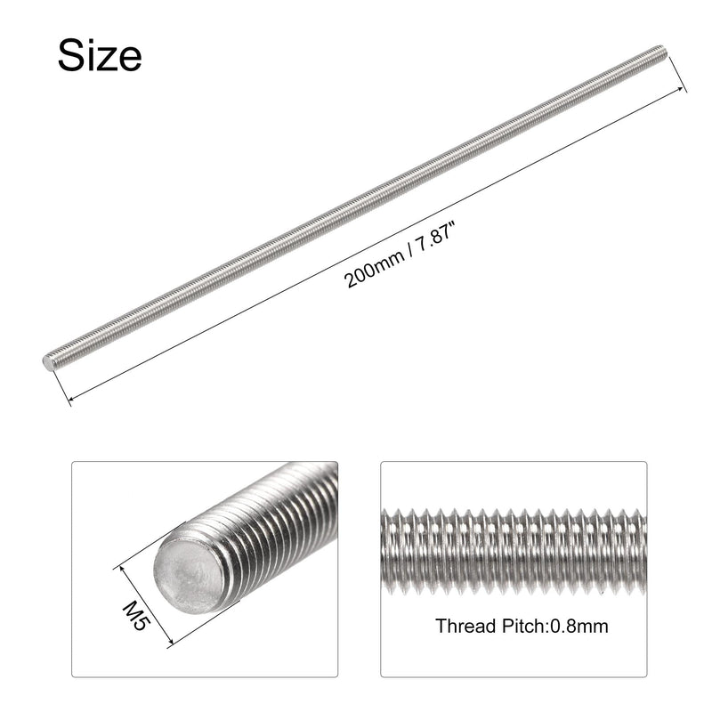 uxcell 4Pcs M5 x 200mm Fully Threaded Rod 304 Stainless Steel Right Hand Threads