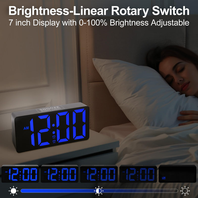 Alarm Clock for Bedroom Heavy Sleepers with Bed Shaker & Night Light-Vibrating Digital Clock Large Dimmable LED Digits with Dual Alarm & Charging Port Table Desk Clock for Hearing Impaired Seniors Blue Digit-black Case
