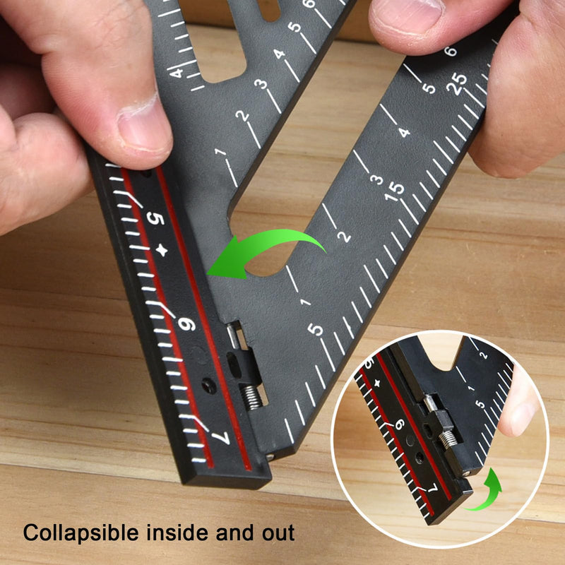 Carpenter Square, 90° Framing Layout Tool Rafter Square with Level, Folding Triangle Ruler Measuring Square Tool for Woodworking Carpentry
