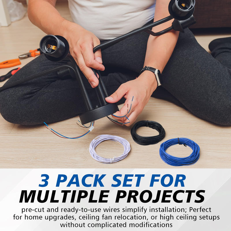 120 Inch Ceiling Fan Extension Wire Kit with 3 Color Wires & Connectors
