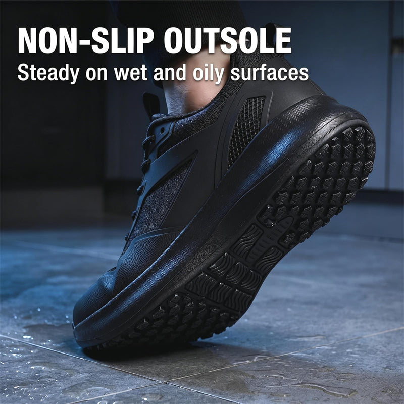 Moodeng Men's Non Slip Kitchen Work Shoes Lightweight Waterproof Food Service Sneakers Oil Resistant Chef Shoe for Restaurant 11 Black