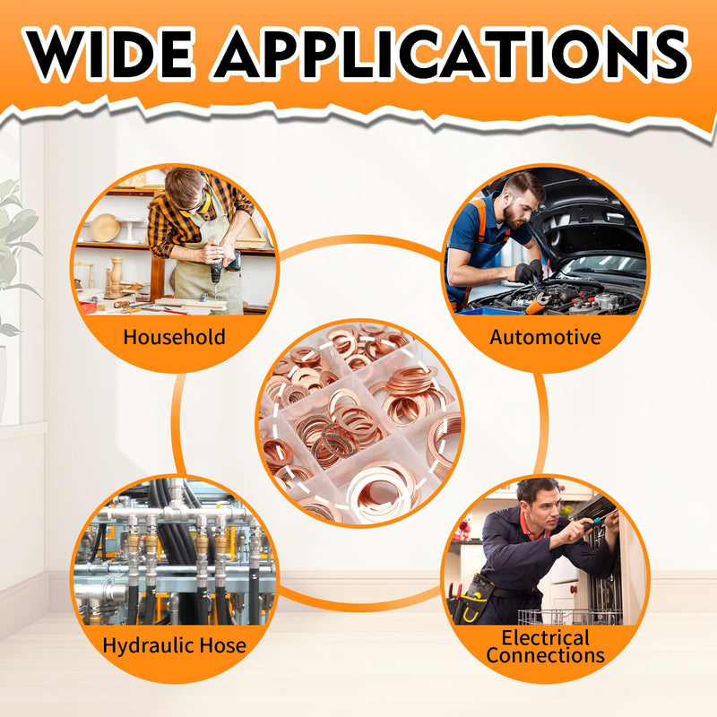 330 Pieces 12 Sizes Copper Washers, Crush Washer, Premium Copper Metric Flat Washers, Copper Sealing Washers Assortment Kit (M5 M6 M8 M10 M12 M14 M16 M20)