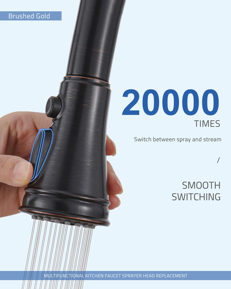 Kitchen Faucet Replacement Spray Head - with 15 Adapters, Pull Down Faucet Sprayer with 3-Function Nozzle, Oil-Rubbed Bronze, Kitchen Sink Faucet Head Replacement Oil Rubbed Bronze