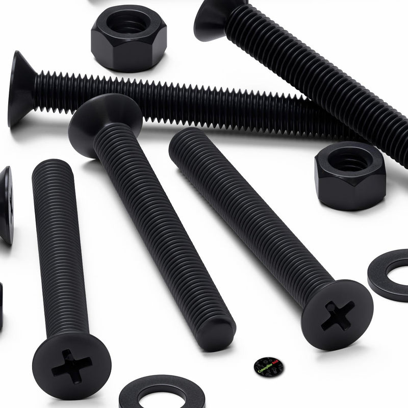 50x Black Nylon Countersunk Cross Head Machine Screws, M5 x 40 mm, Plastic Nuts, Bolts and Washers, (13/64 x 1 37/64 in)