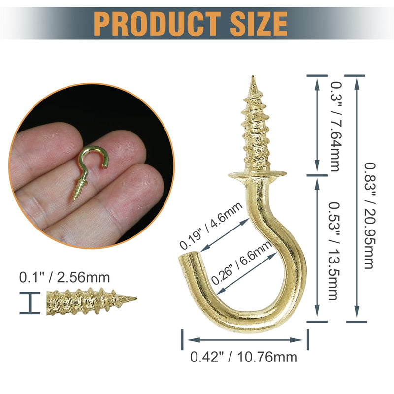 50Pcs 1/2 Inch Cup Hooks, Gold Ceiling Hooks Small Screw-in Hooks Metal Screw Hooks Nickel Plated Hooks