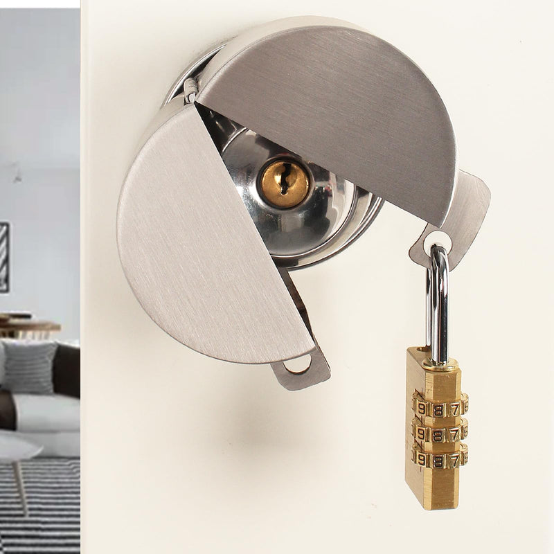 Door Knob with Lock，Without Drilling Door Handle Lock，from Outside Prevents Turning of Door Knob and Access to Keyhole,for Apartment Evictions，Childproof (Stainless Steel with Padlock) Stainless Steel