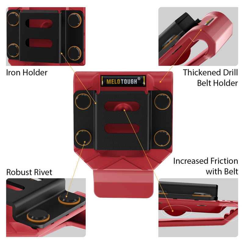 MELOTOUGH Drill Belt Clip,Drill Holder for Tool Belt,Drill Holster,Measuring Tape Holder,Drill Belt Holder for Cordless Drill,Impact Driver,Tape Measure Red