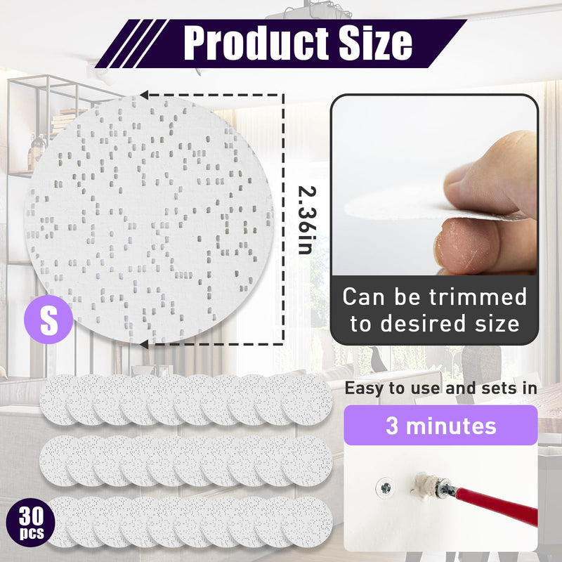 30 Pcs Drywall Anchor Repair Kit Solve Loose Wall Plugs Fast - Ideal for Curtain Rails, Towel Racks, Toilet Paper Holders and More Anchor Hole Patch (2.36 in) S*30 Packs