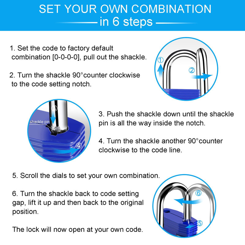 ZHEGE Combination Lock, 4 Digit Outdoor Waterproof Padlock for School Gym Locker, Fence, Gate, Toolbox (Blue) 1P, Blue