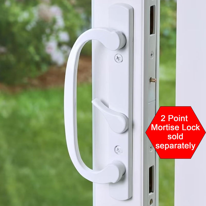 Keyed Sliding Patio Glass Door Handle Set Fits for Truth Legacy & Sash Controls P/N #2265, 45° Keyway w/o Mortise Lock, 3-15/16" Hole Centers, Non-Handed, White Diecast, B Position Offset Position