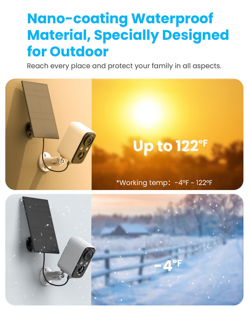 Solar Panel Security Cameras Wireless Outdoor - Battery Powered Cameras for Home Security WiFi Camera Surveillance Indoor System Floodlight Night Vison Alarm Motion Sensor Light Door Cam white