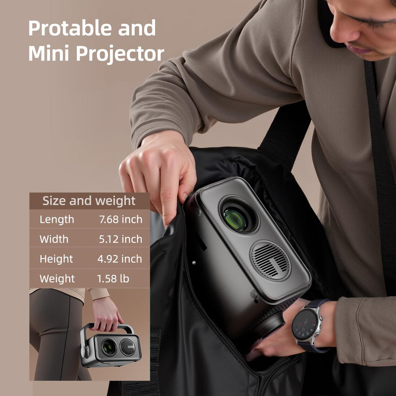 BKZ 2025 upgraded 360°Adjustable Dual Stand AI Auto Keystone Electric Focus Mini Portable Projector with Bluetooth 5.4, 1080P support Outdoor movie Projector compatible with HDMI/USB/Phone (Black) Black