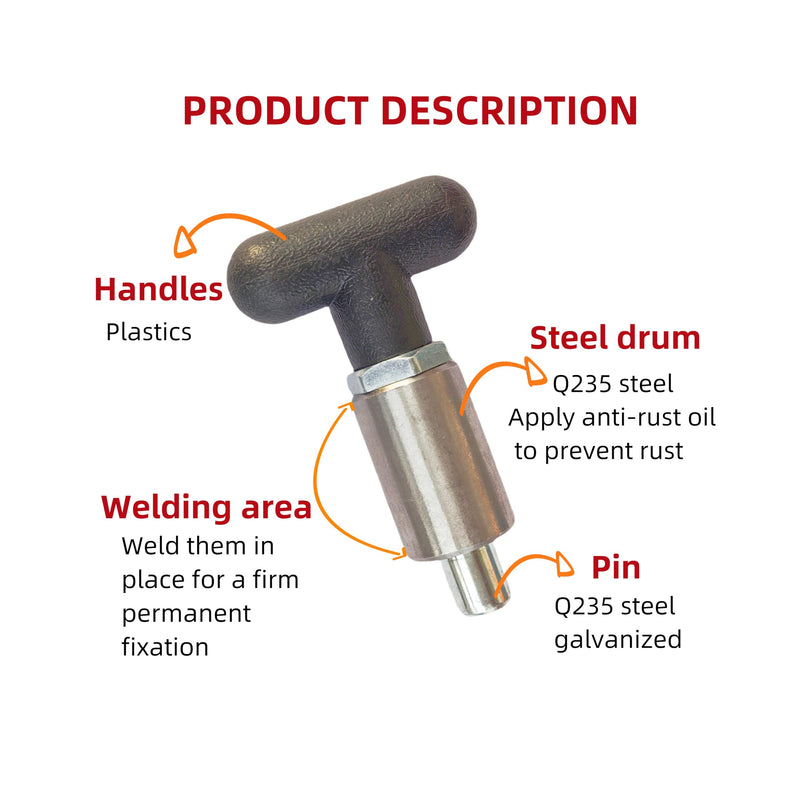 Handle Locking Spring-Loaded Pull pin, Welded Steel Body Column Positioning pin,Black Handle Lever knob (2, T-Handle Dia:3/8in) 2