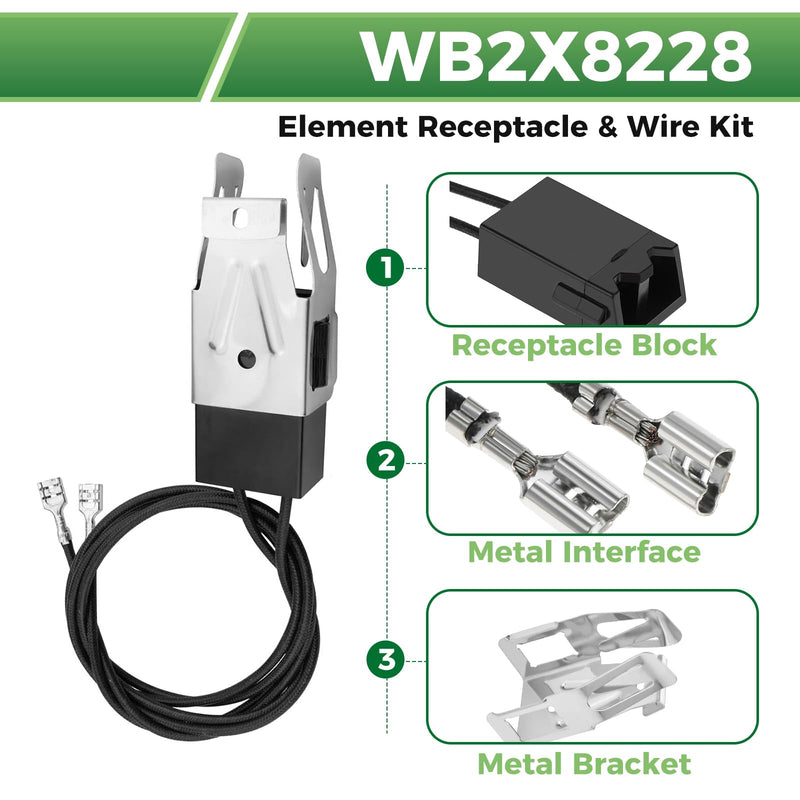 2 Pack WB2X8228 Element Receptacle and Wire Kit Replacement for GE Electric Hotpoint Kenmore Range Electric Stove Burners, Replace 250535, AP2013499, PS242972