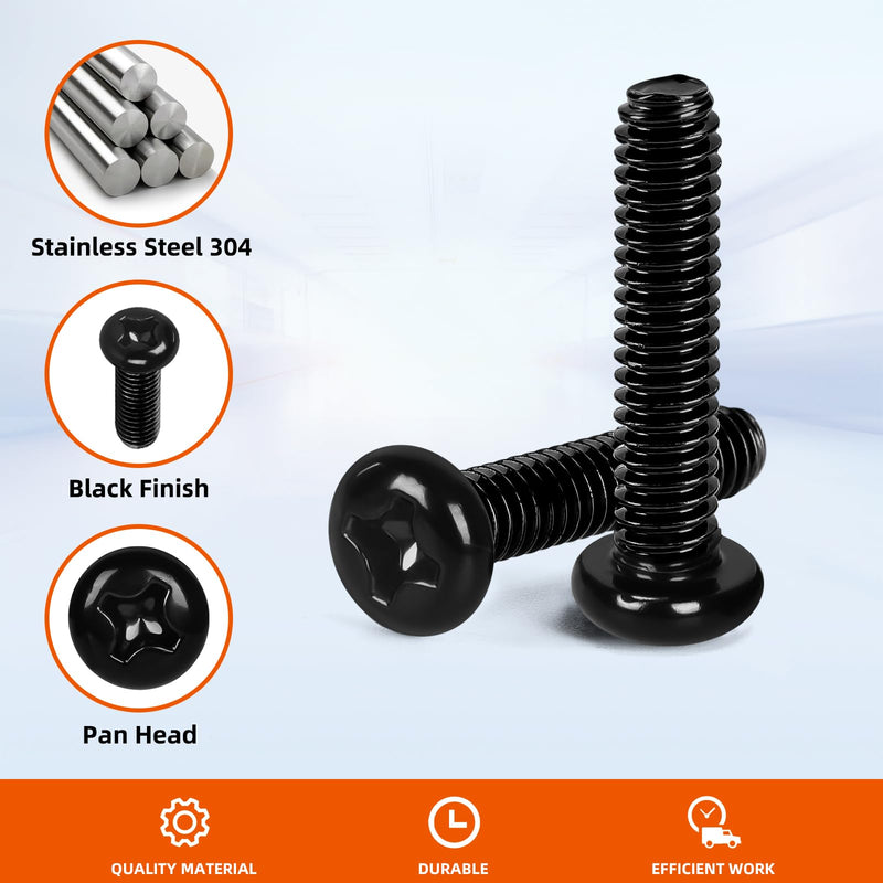 M3 x 12mm Pan Head Machine Screws, Cross Screw, 304 Stainless Steel, Black Finish, 50 PCS M3 x 12mm