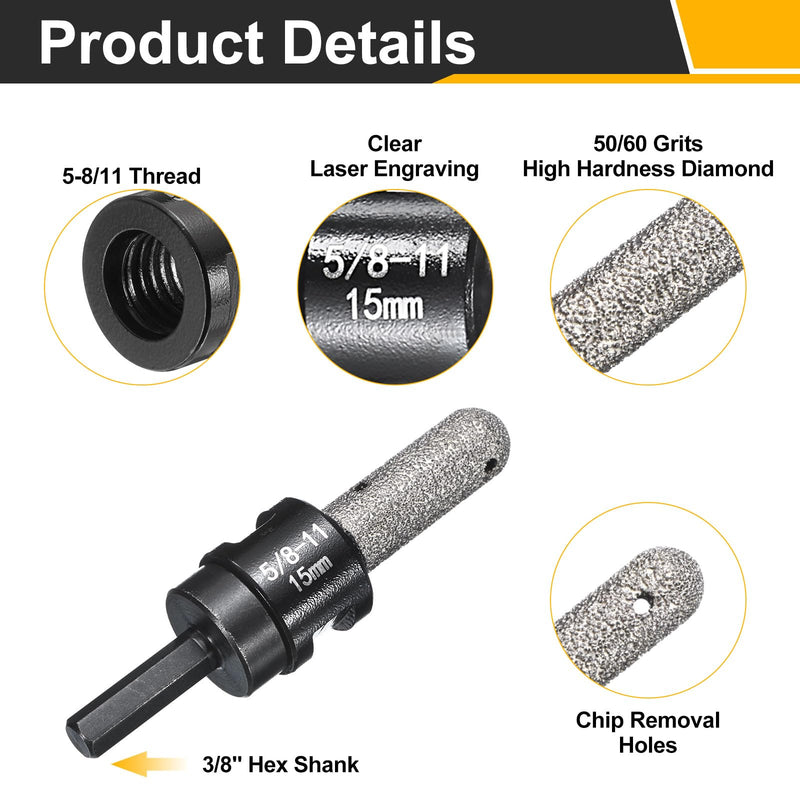 HARFINGTON 4pcs Diamond Finger Shaped Milling Bit 15mm 2 Holes with 5/8"-11 Thread with Conversion for Enlarging Shaping Milling Existing Holes on Marble Countertop, Black 4
