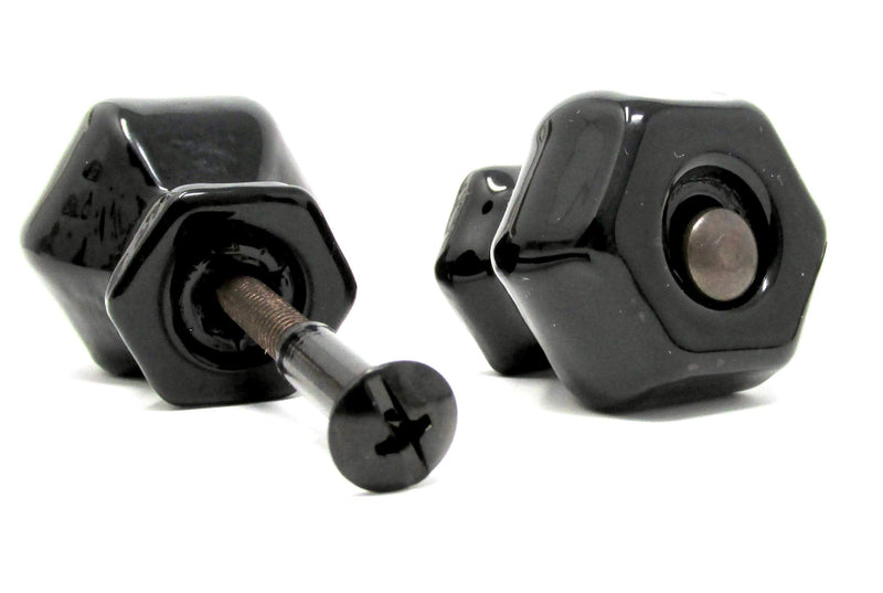 LOT of 4 Jet Black Crystal Knob Pulls with OIL RUBBED BRONZE with Flush-Fit Screws - Our Original Premium Depression type Crystal Glass Cabinet Knobs NOW with FLUSH FIT CONNECTORS