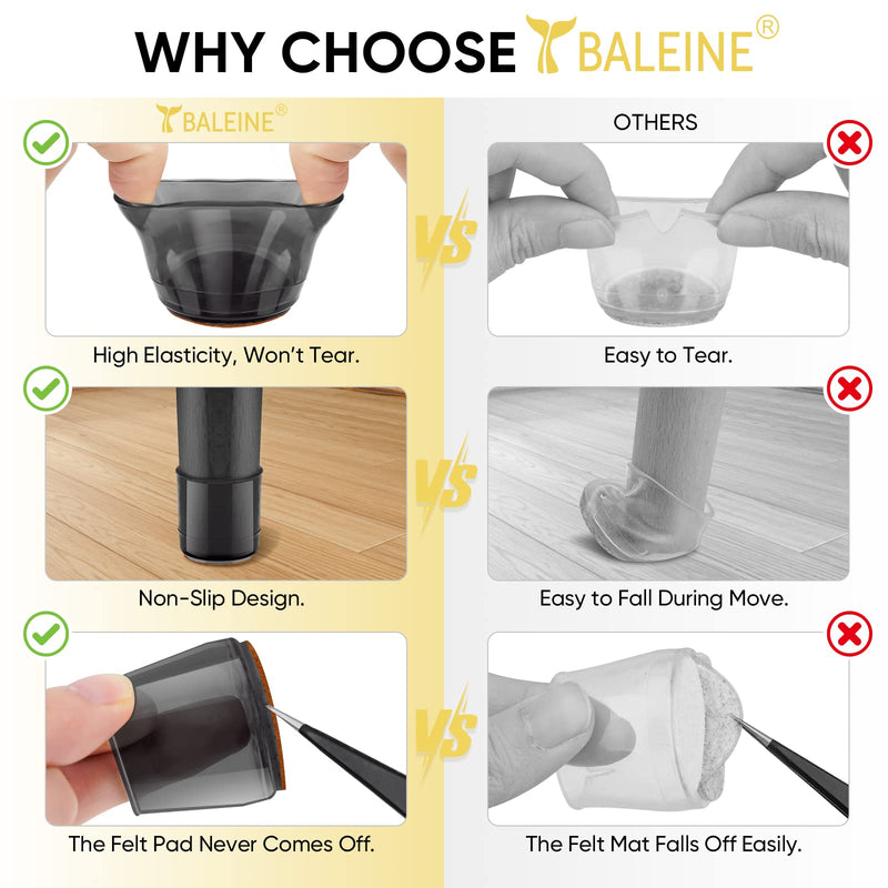 BALEINE Silicone Chair Leg Floor Protectors, Stool Leg Protectors Cap, Chair Leg Caps for Hardwood Floors (Black-32pcs, Round S) Black-32pcs