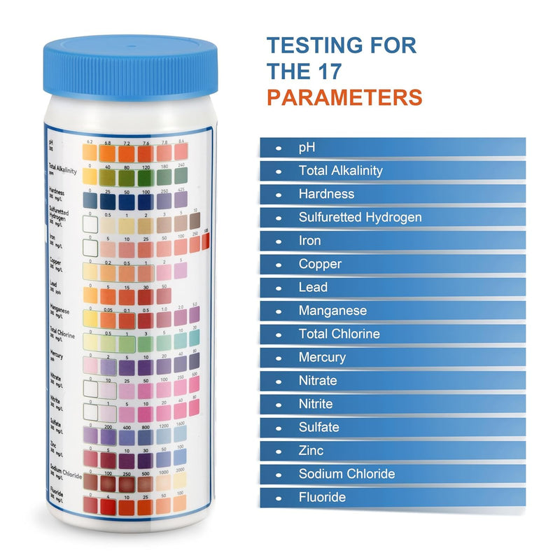 AAwipes Complete Water Testing Kits for Drinking Water 50 Strips + 2 Bacteria Tester Kits 17 in 1 Well, Tap, Drinkling Water, City Water Testing Strips (50)