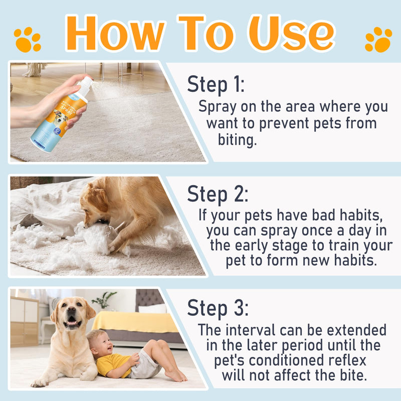 No Chew Spray for Dogs 237 ML, Bitter Apple Spray for Dogs to Far Away Chewing, Cats and Dogs Training Behavior Aids, Keep Away Destructive Chewing Licking