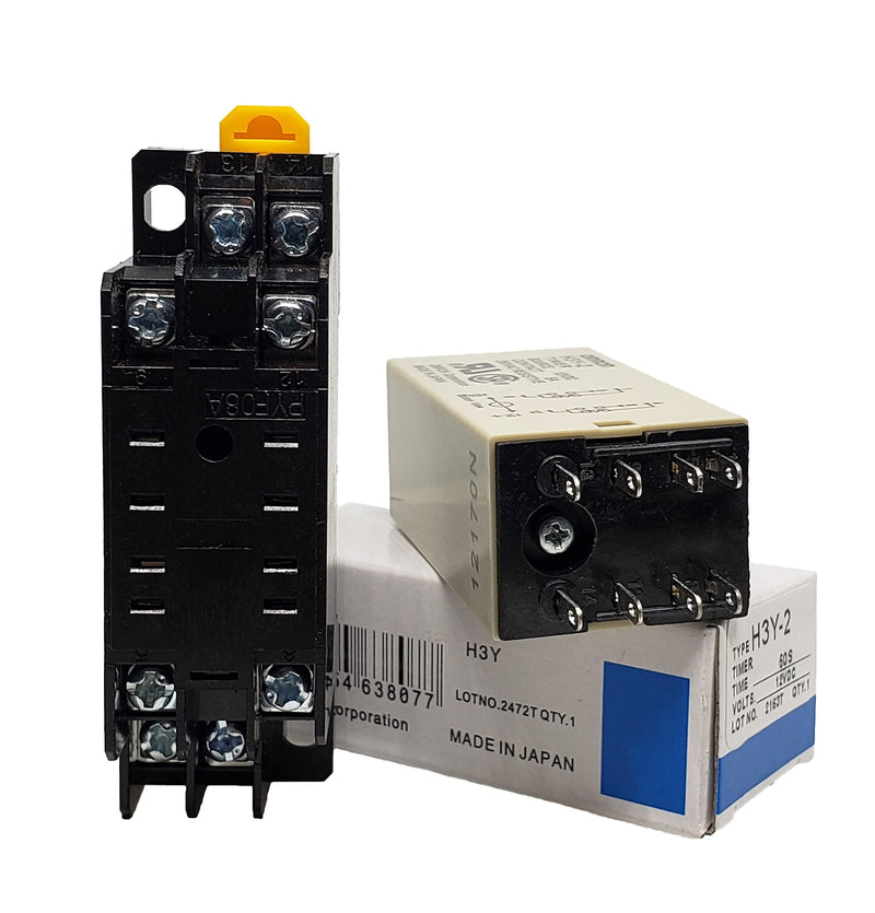 DC12V H3Y-2 Delay Timer Time Relay 0-60S Second & Base Socket DPDT 8-Pin (DC 12V)