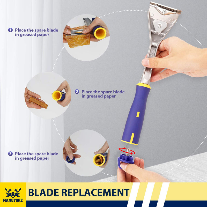 MANUFORE Paint Scraper with 2.5 Inch Double-edged Tungsten Steel Carbide Scraper with Extra 2 Blades 2.5in carbide scraper+2 blades