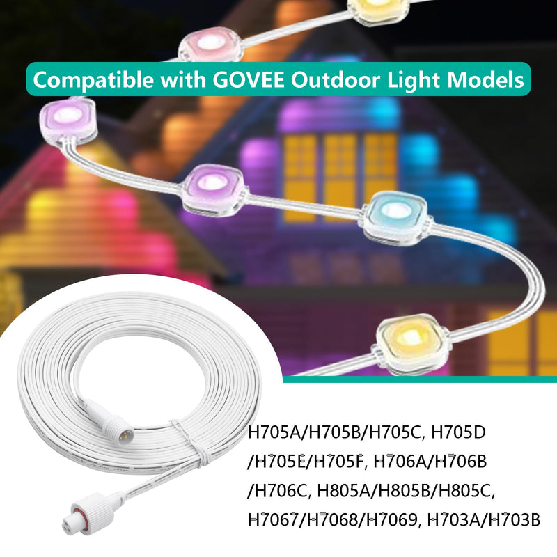 33FT Permanent Outdoor Lights Extension Cable for Go-vee H705 H706 H805 H806 Series（for Other Brands, Please Refer to The Size Drawing,Can only Connect to The Front with Lights） White 33FT